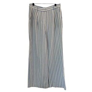 LOFT High-Waist Blue White Linen Viscose Striped Wide-Leg Pants Summer 23 Coast